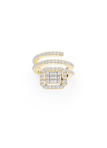 Emerald-Cut Diamond Halo Spiral Ring