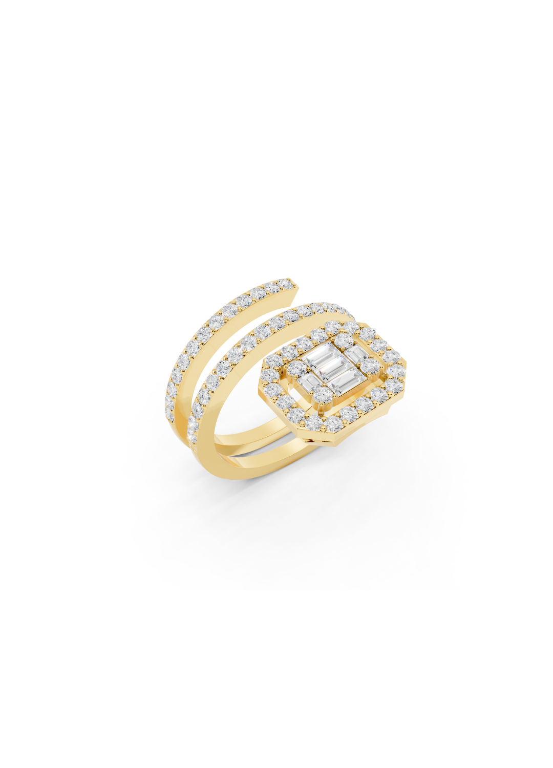 Emerald-Cut Diamond Halo Spiral Ring