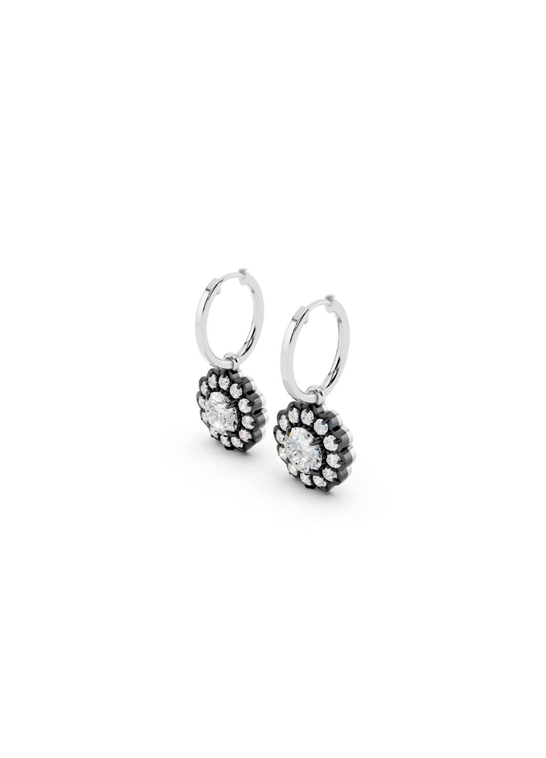 Round Diamond Cluster Drop Earrings