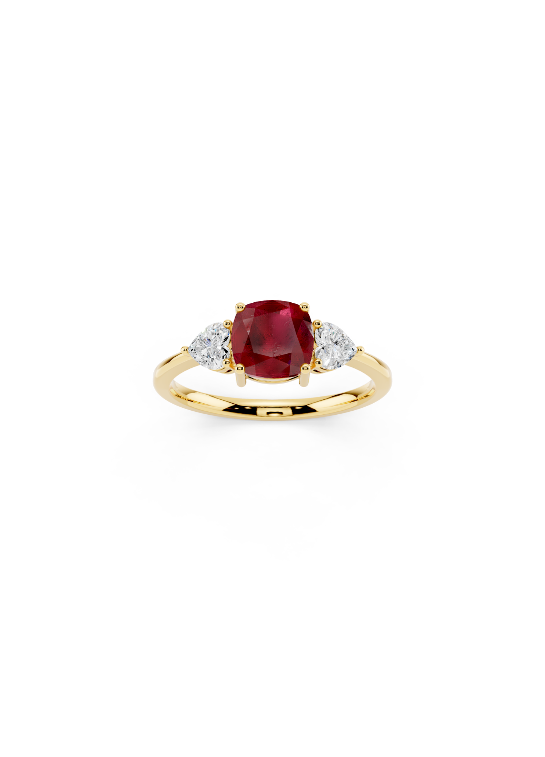 Three-Stone Cushion Ruby Ring