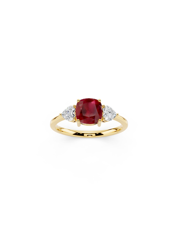 Three-Stone Cushion Ruby Ring
