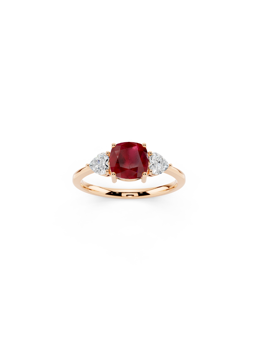 Three-Stone Cushion Ruby Ring