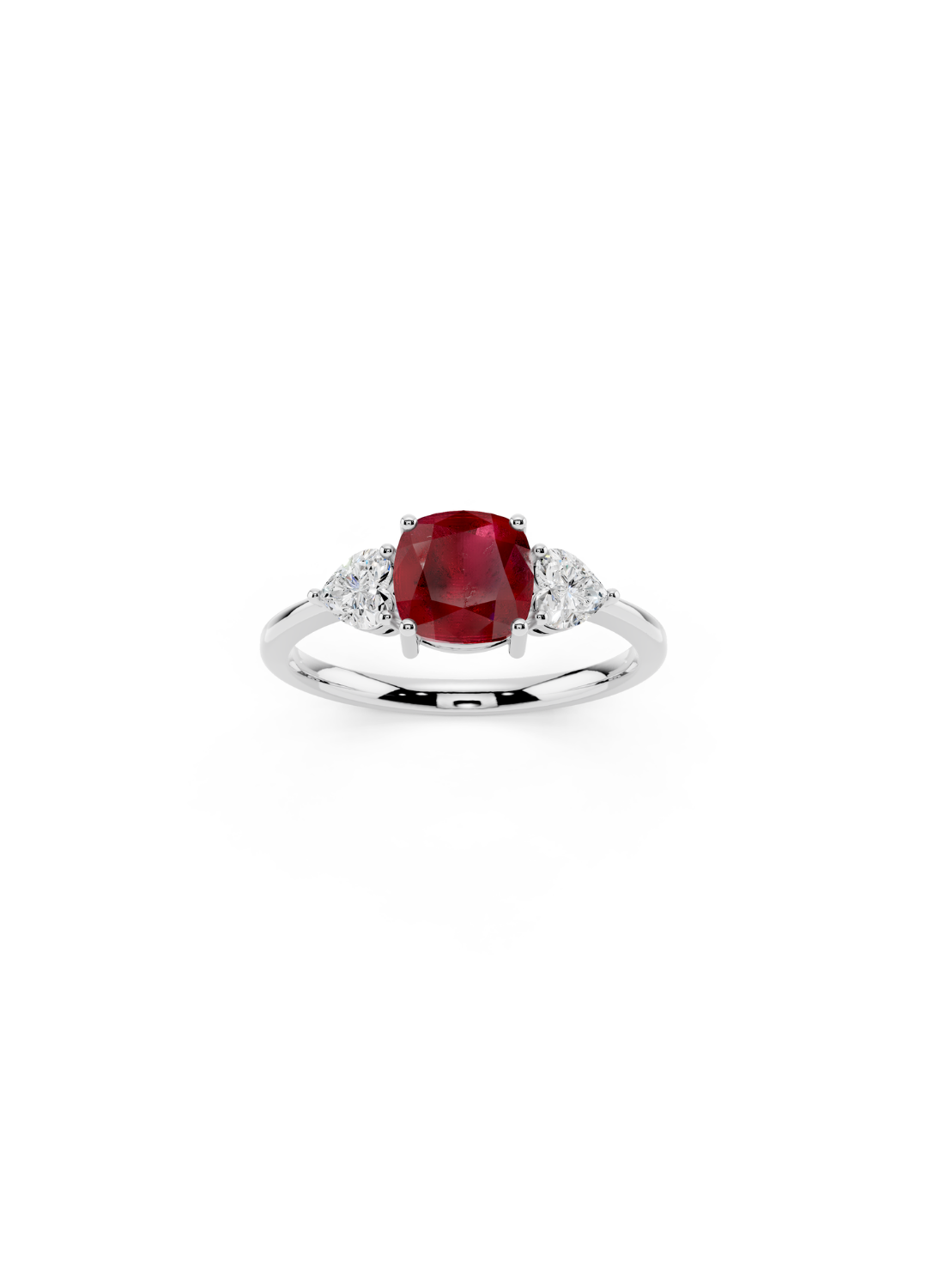 Three-Stone Cushion Ruby Ring