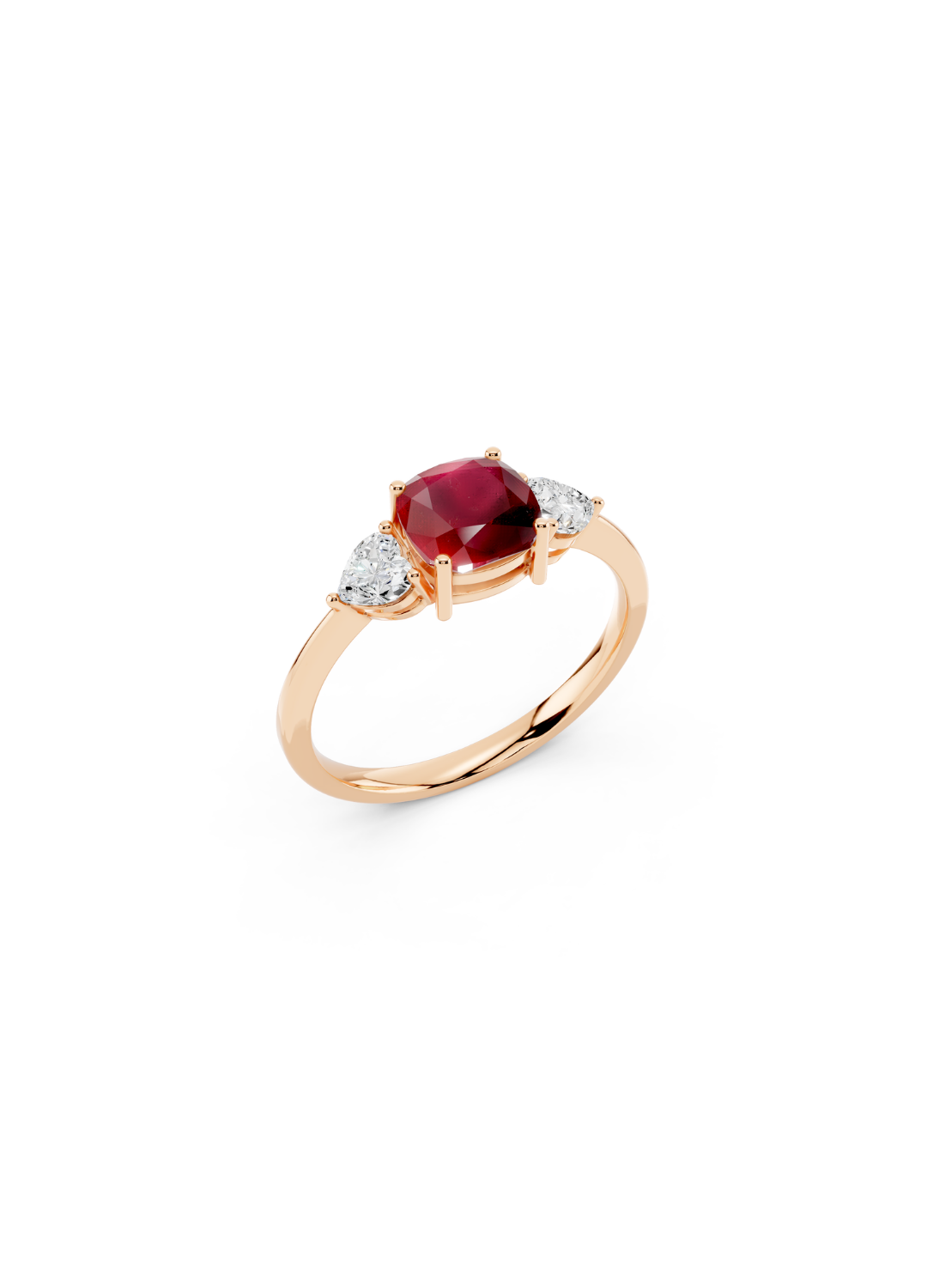 Three-Stone Cushion Ruby Ring