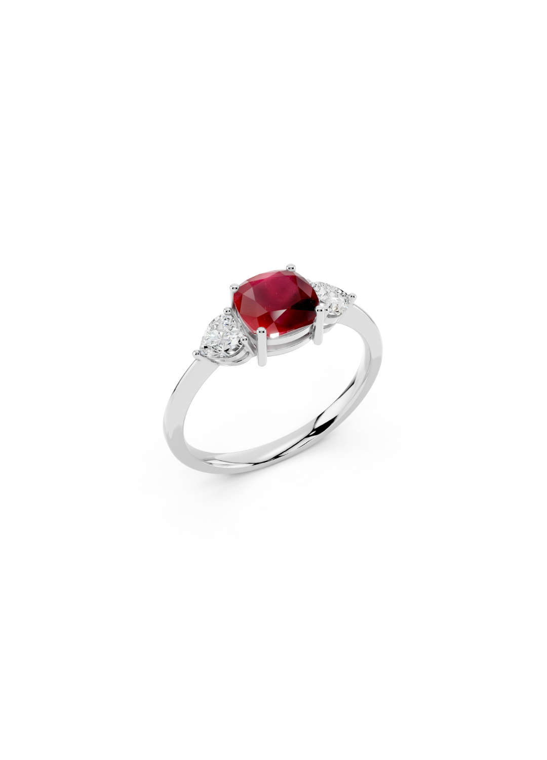 Three-Stone Cushion Ruby Ring