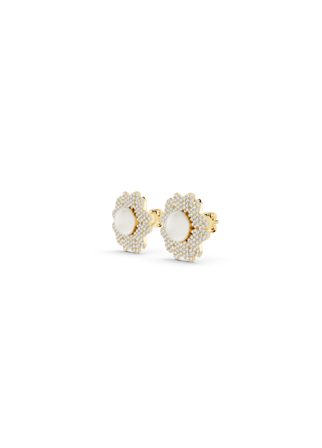 Diamond Pearl Floral Stud Earrings