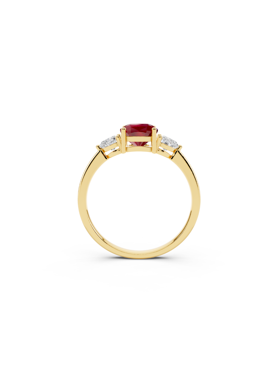 Three-Stone Cushion Ruby Ring