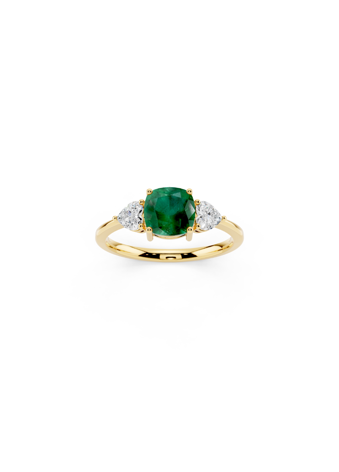 Three-Stone Cushion Emerald Ring