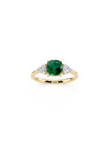 Three-Stone Cushion Emerald Ring