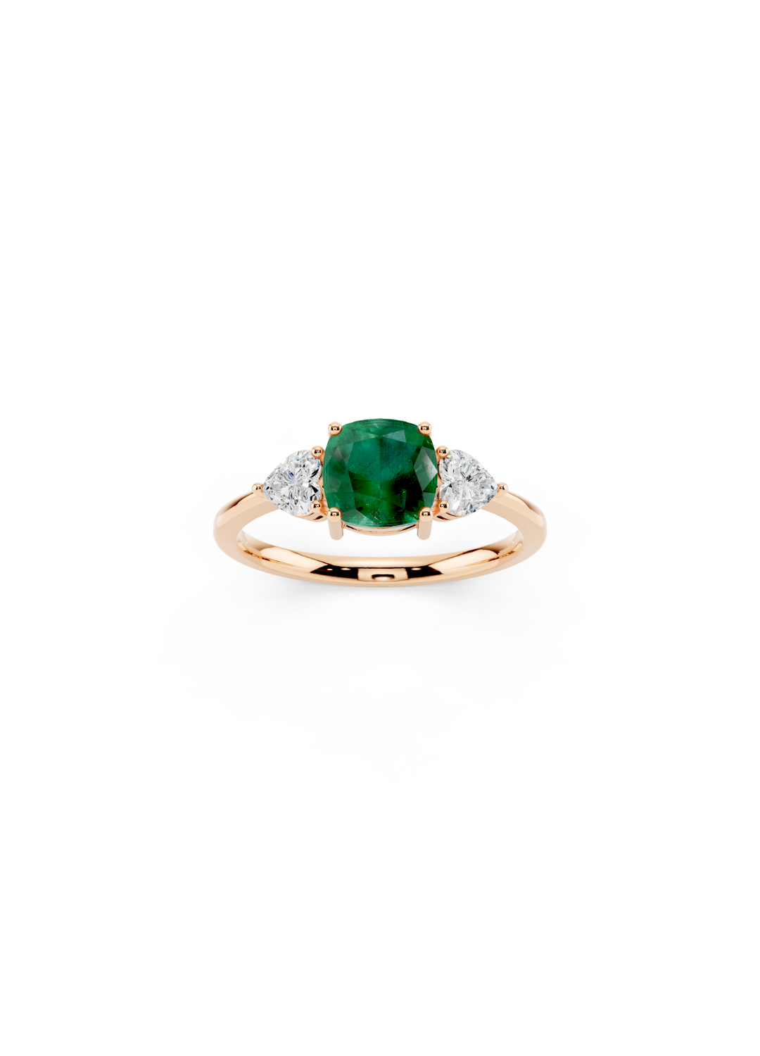 Three-Stone Cushion Emerald Ring