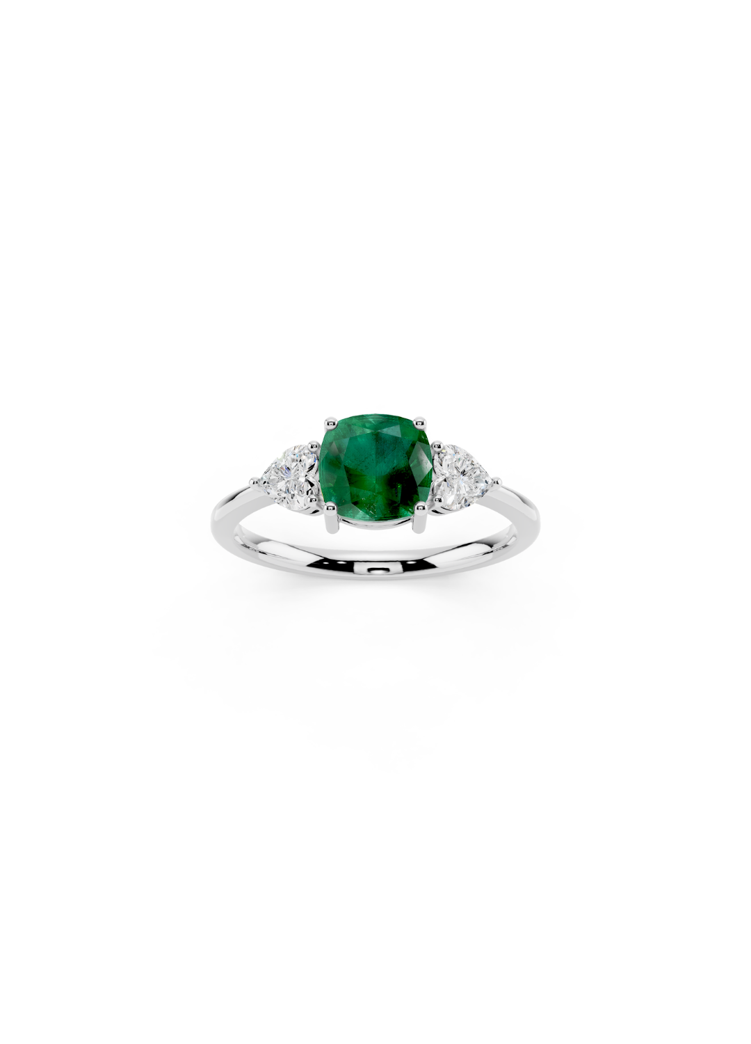 Three-Stone Cushion Emerald Ring