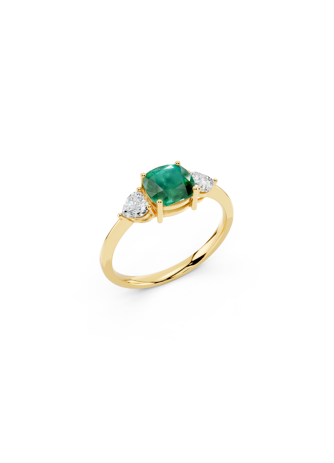 Three-Stone Cushion Emerald Ring