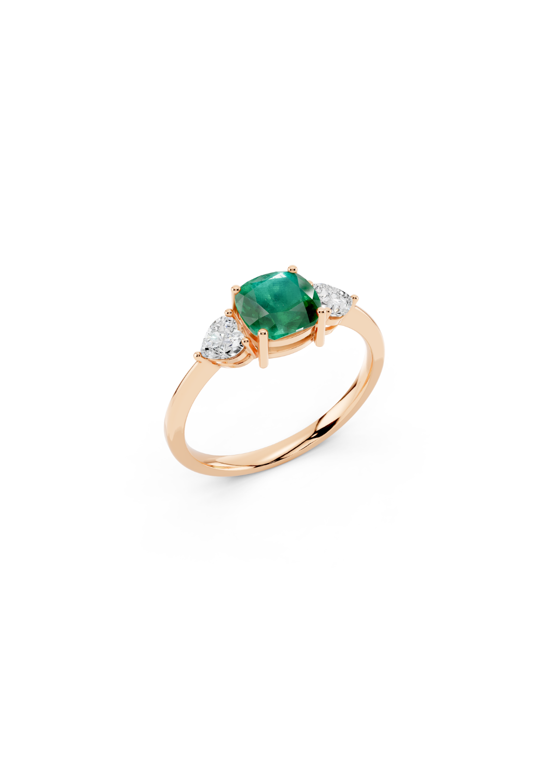 Three-Stone Cushion Emerald Ring
