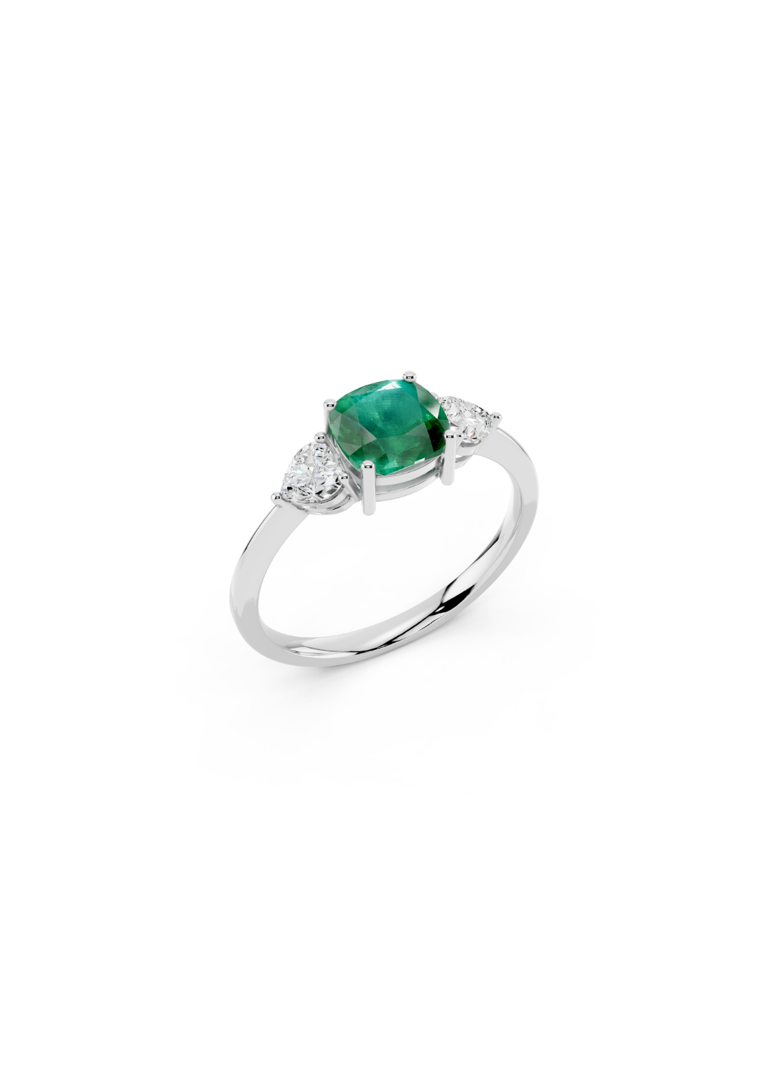 Three-Stone Cushion Emerald Ring
