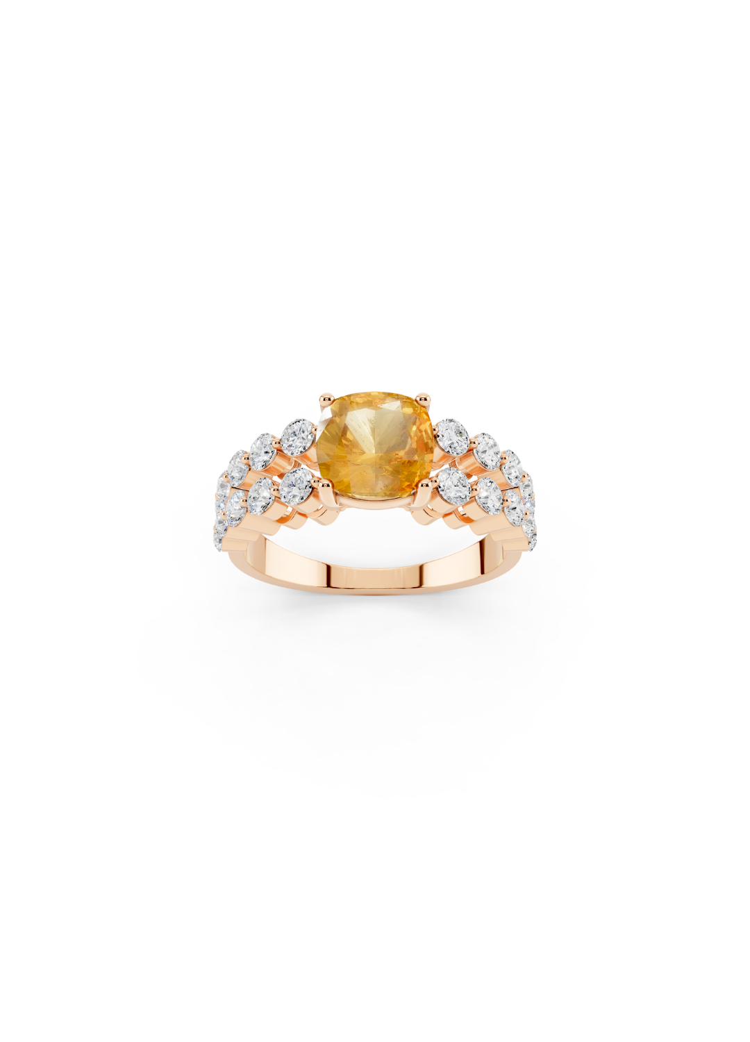 Cushion-Cut Yellow Sapphire Double-Row Ring