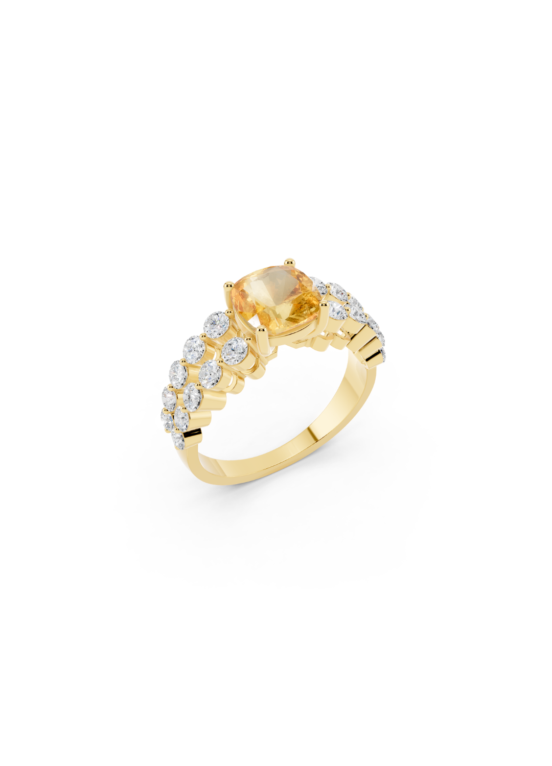 Cushion-Cut Yellow Sapphire Double-Row Ring