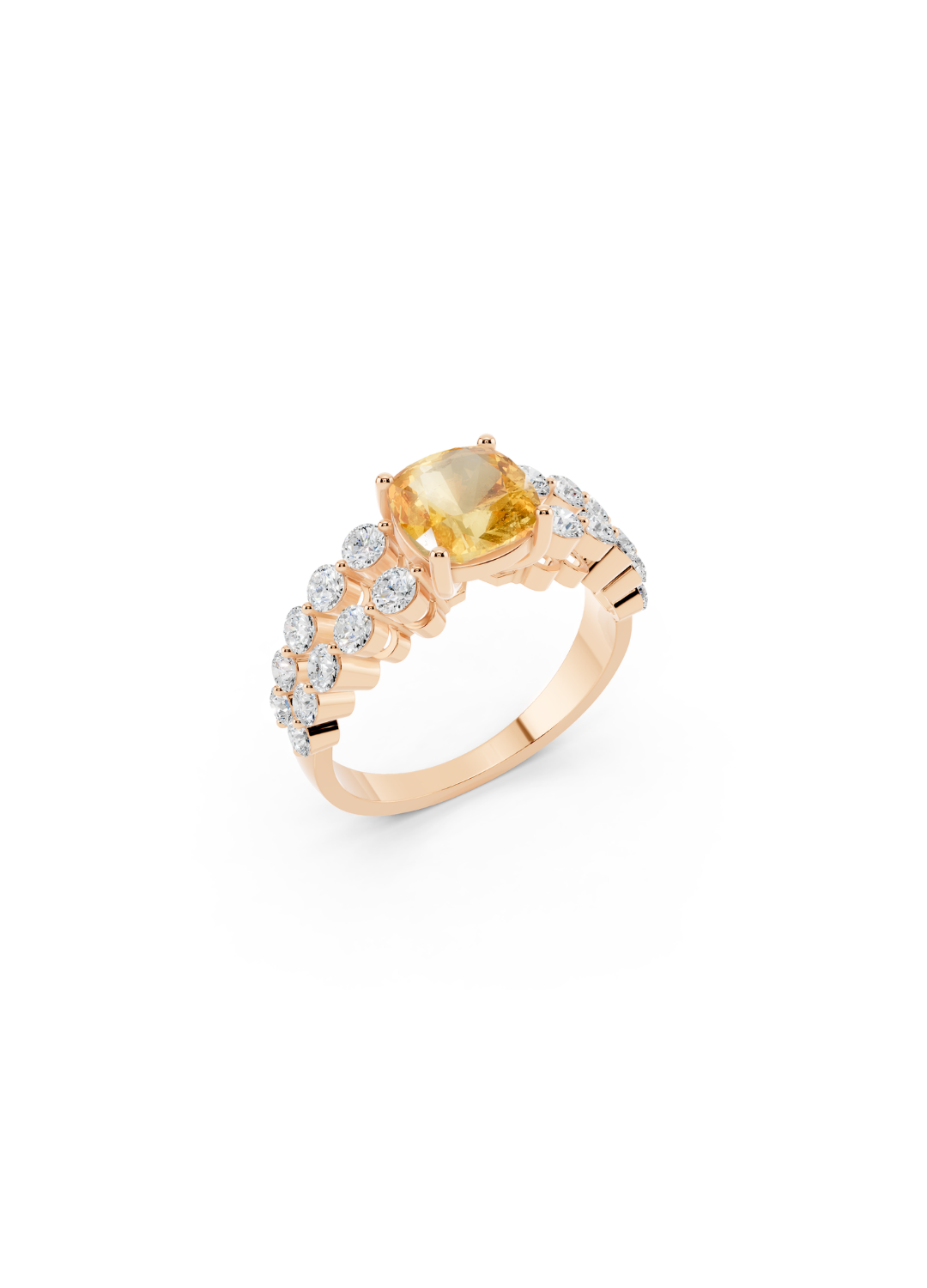 Cushion-Cut Yellow Sapphire Double-Row Ring