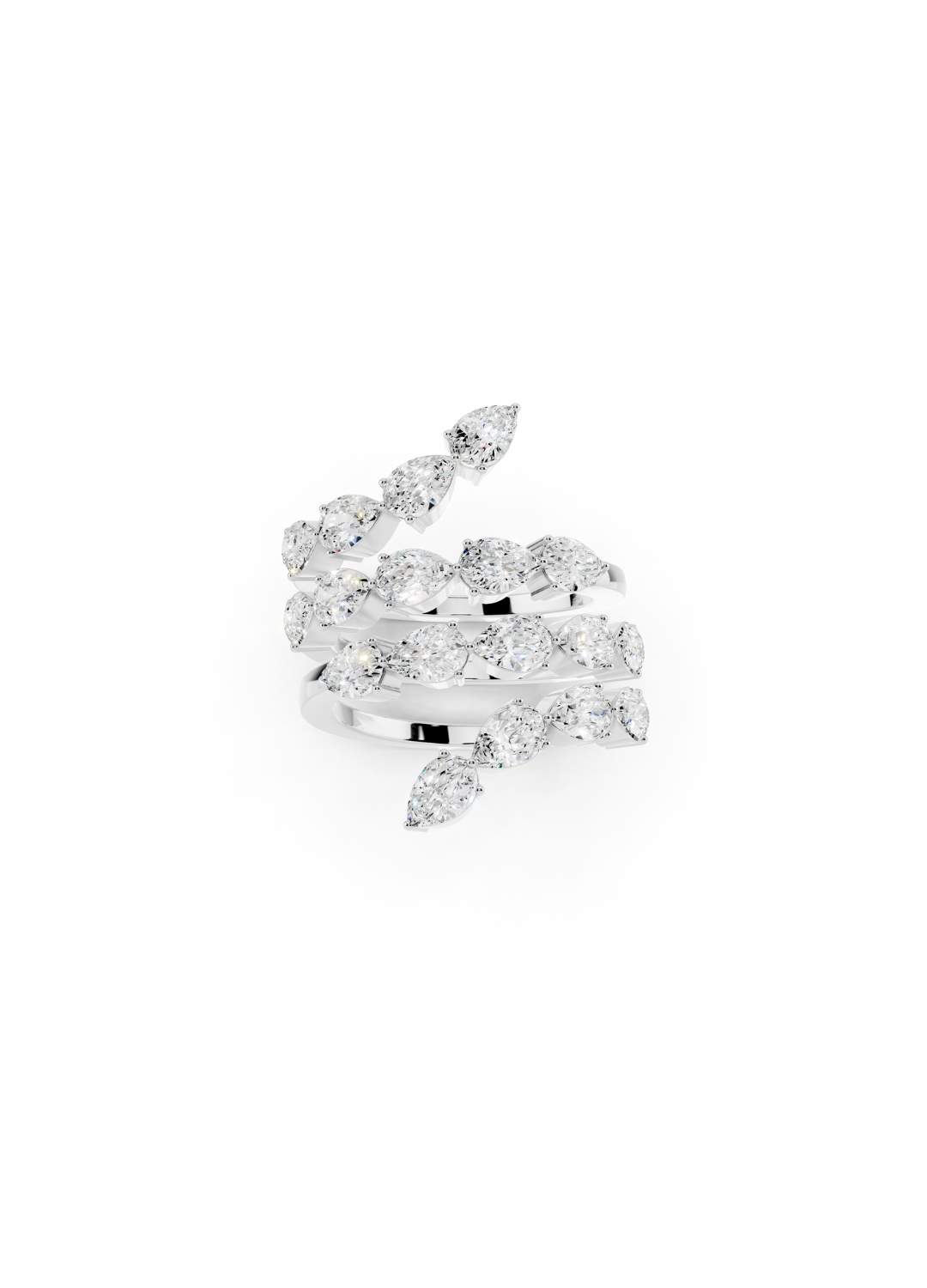 Pear Diamond Spiral Bypass Ring