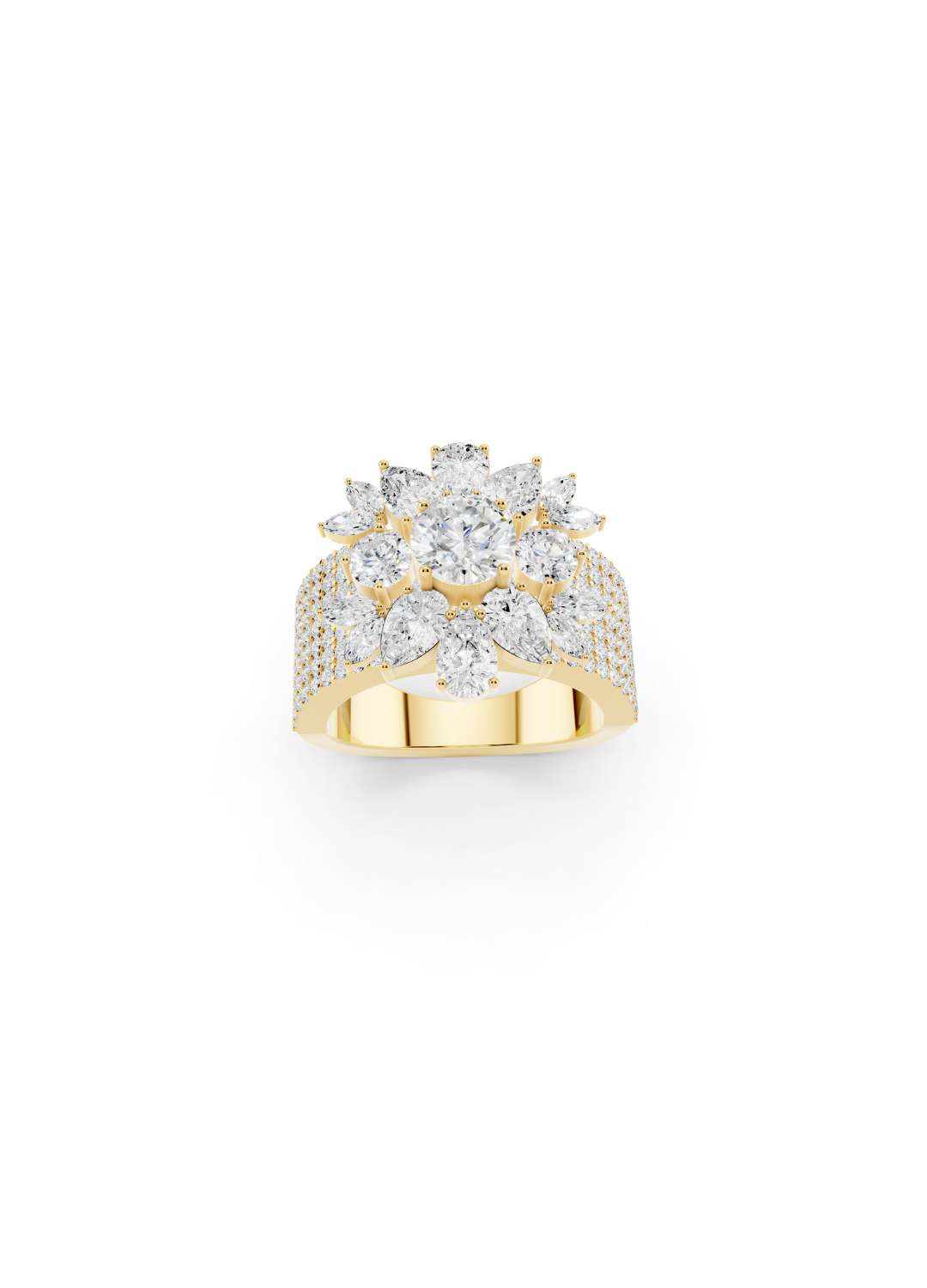 Multi-Tier Floral Diamond Cluster Ring