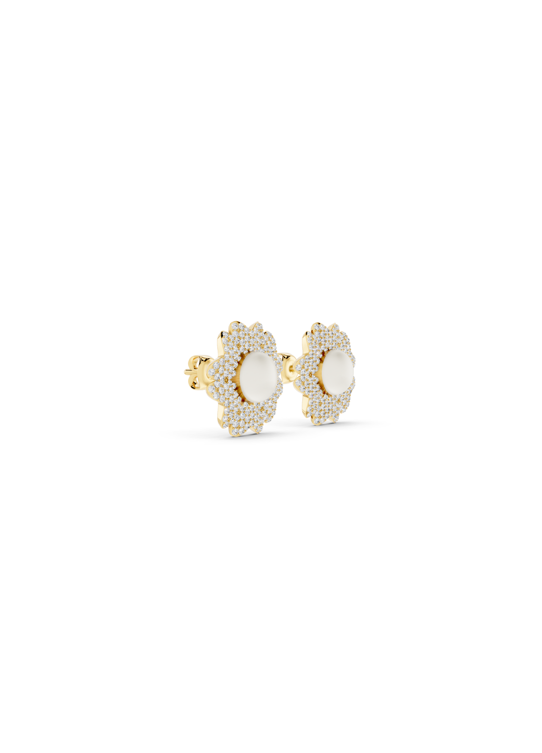 Diamond Pearl Floral Stud Earrings