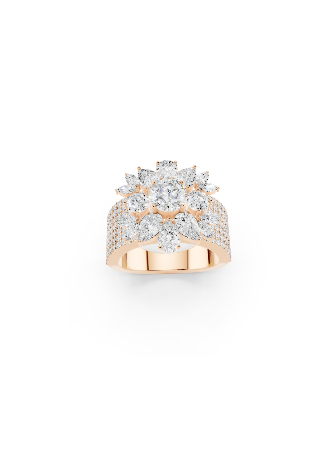 Multi-Tier Floral Diamond Cluster Ring