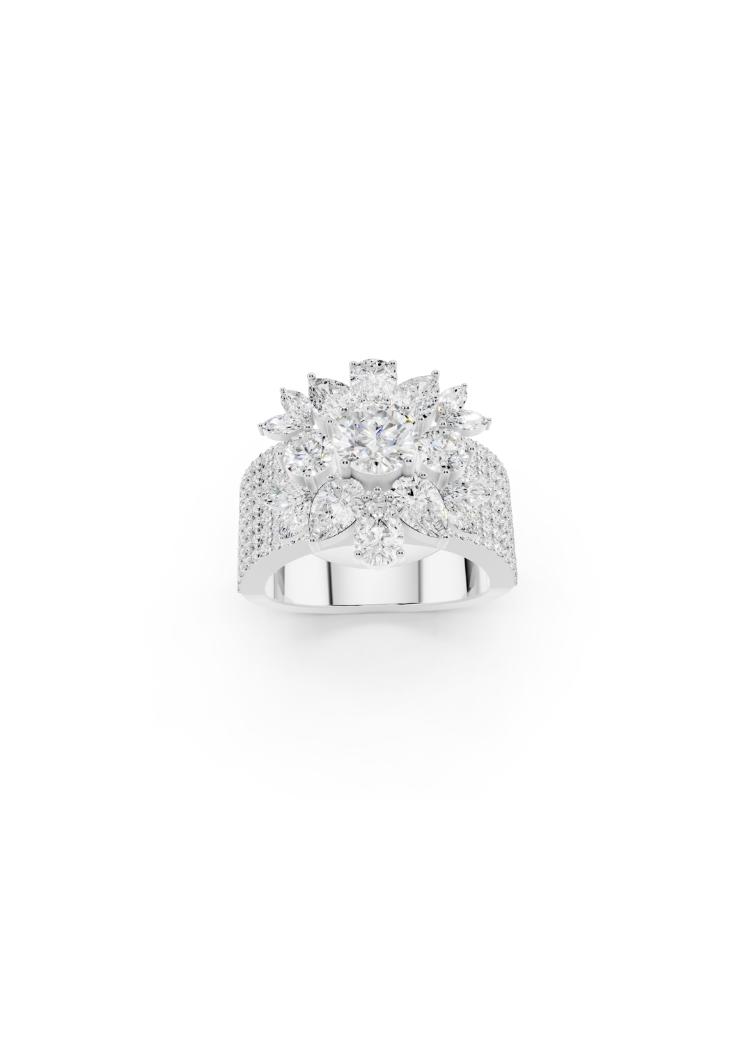 Multi-Tier Floral Diamond Cluster Ring