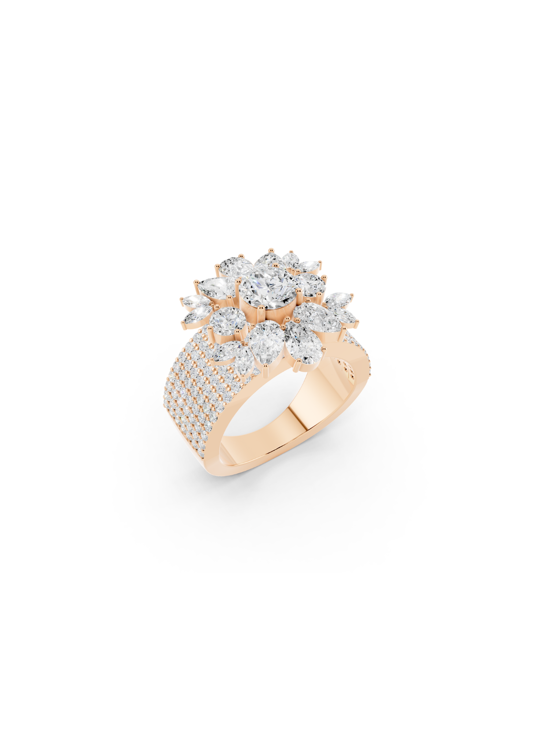 Multi-Tier Floral Diamond Cluster Ring