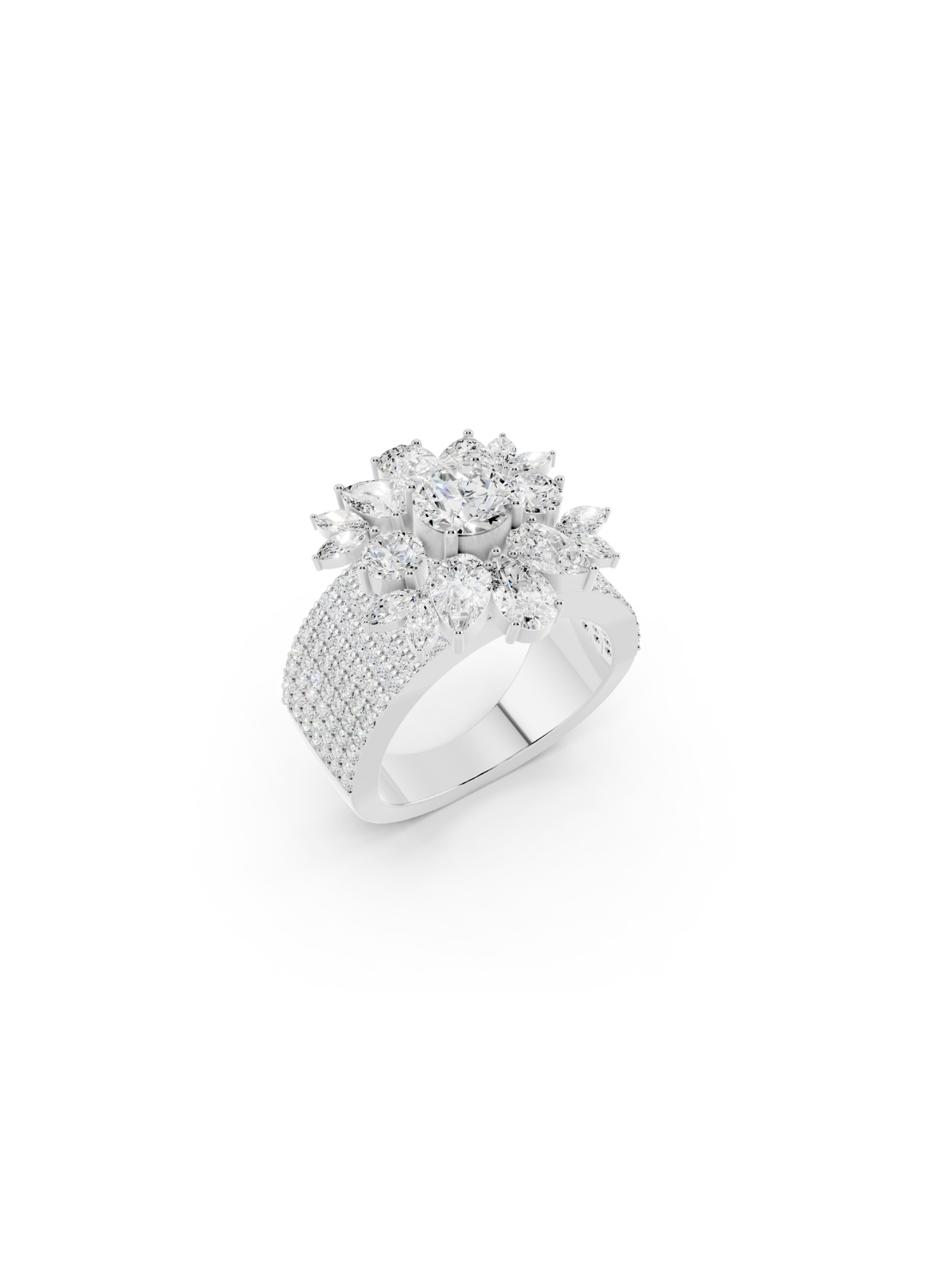 Multi-Tier Floral Diamond Cluster Ring