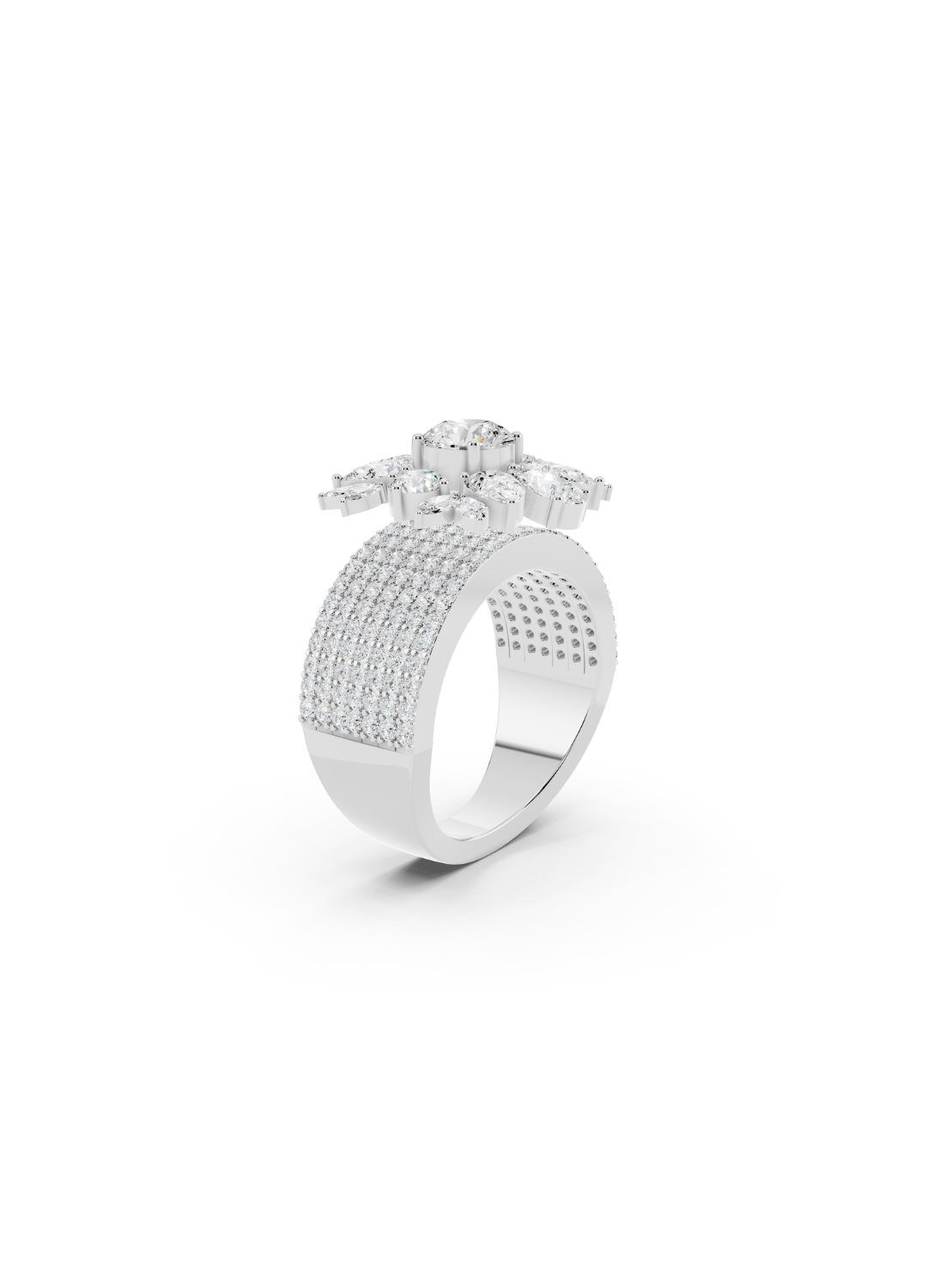 Multi-Tier Floral Diamond Cluster Ring