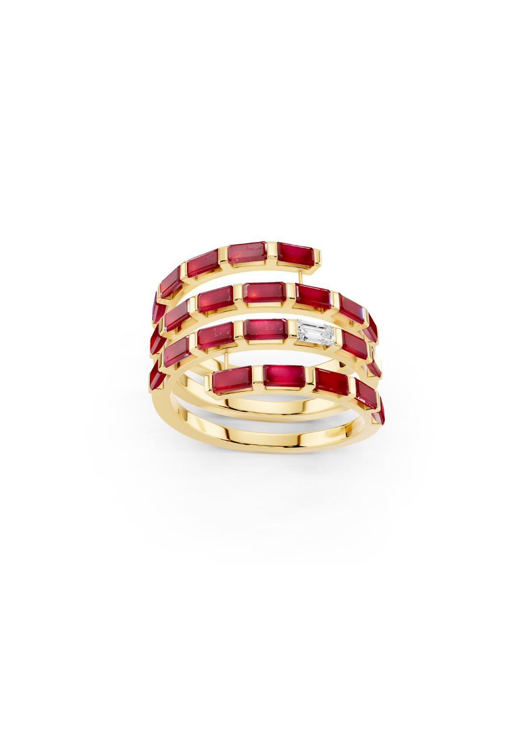 Ruby and Diamond Spiral Band Ring