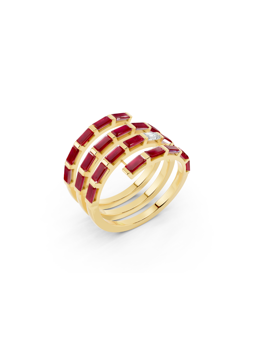 Ruby and Diamond Spiral Band Ring