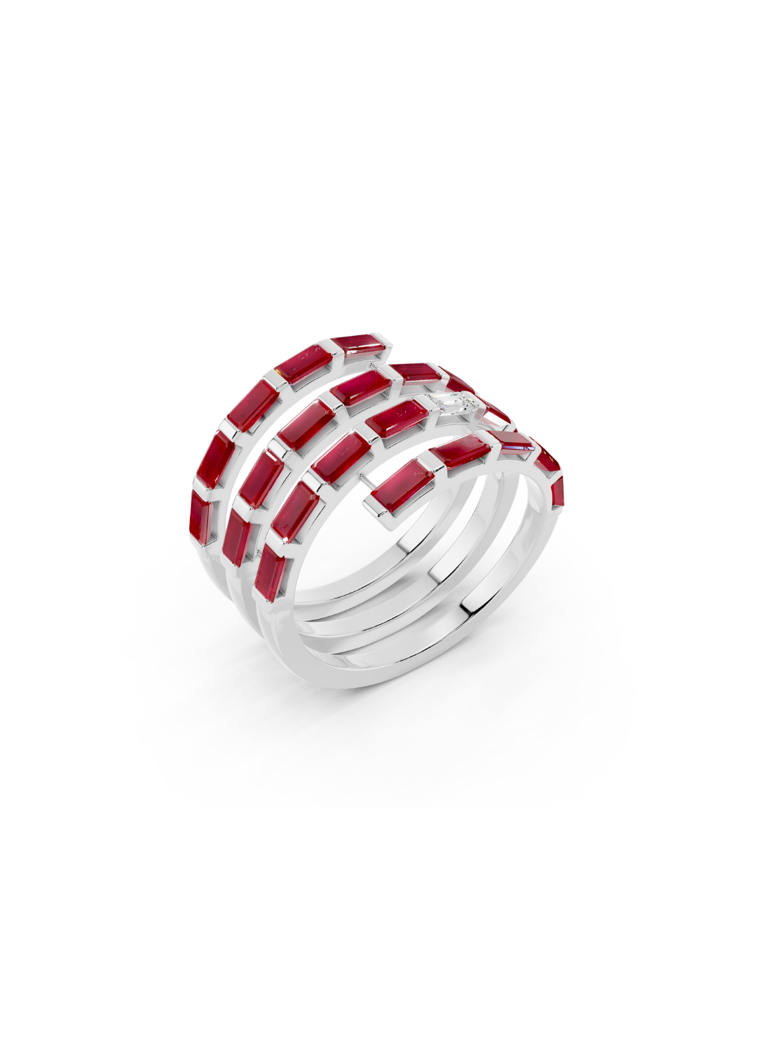 Ruby and Diamond Spiral Band Ring