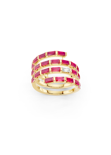 Pink Sapphire and Diamond Spiral Band Ring