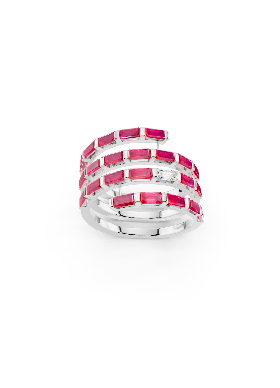 Pink Sapphire and Diamond Spiral Band Ring