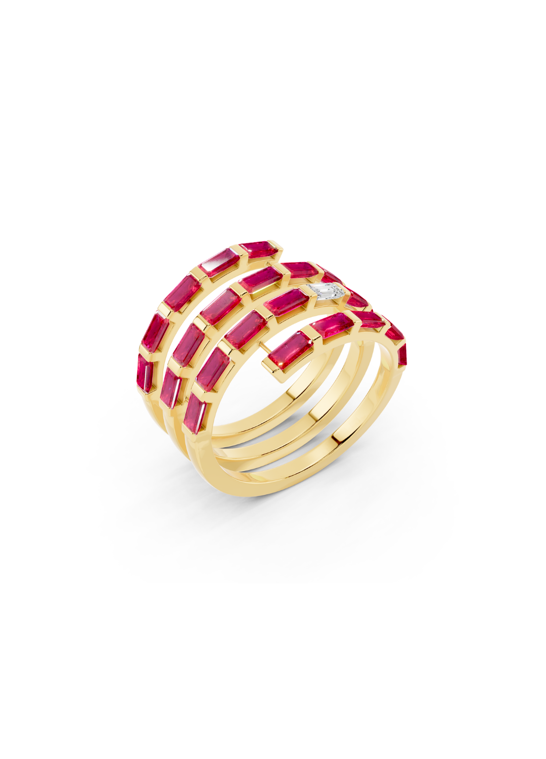 Pink Sapphire and Diamond Spiral Band Ring