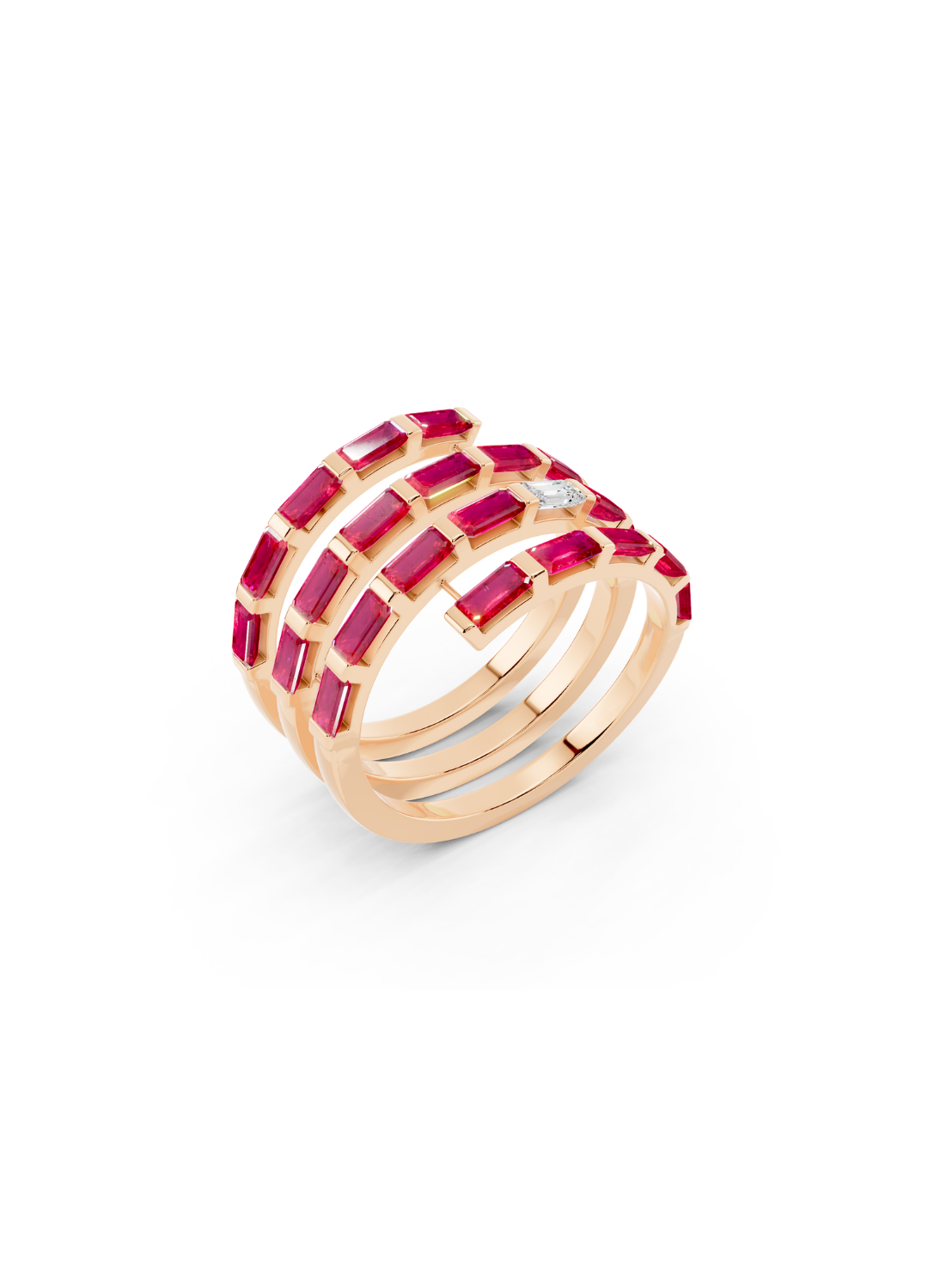 Pink Sapphire and Diamond Spiral Band Ring