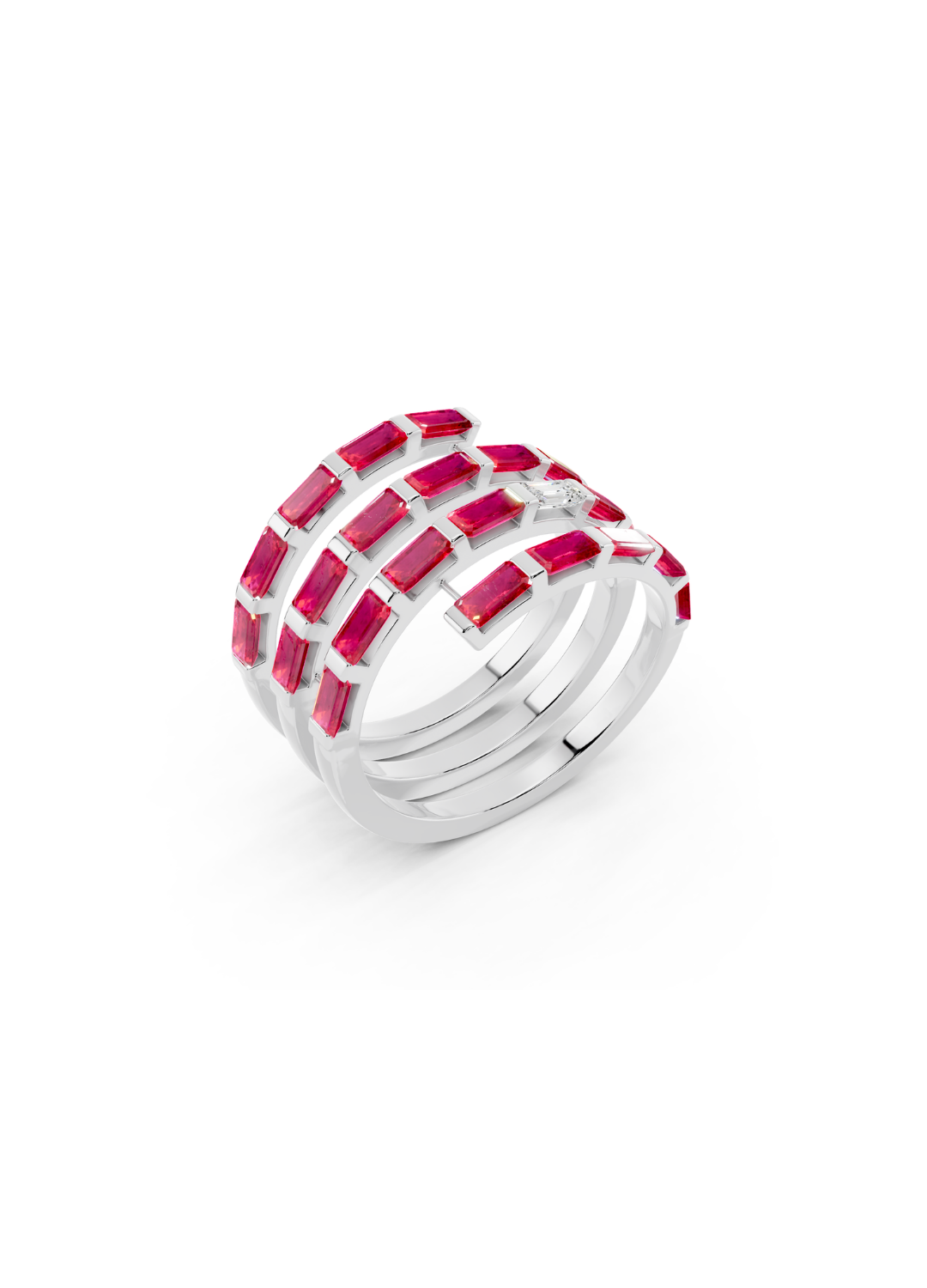 Pink Sapphire and Diamond Spiral Band Ring