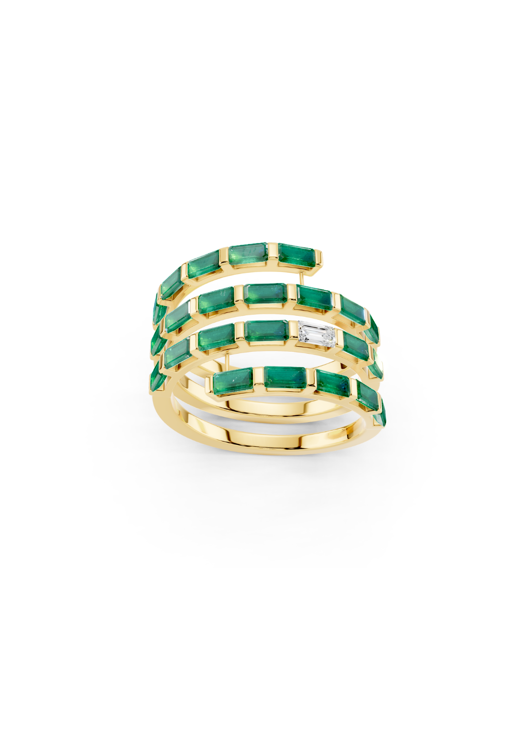 Emerald and Diamond Spiral Band Ring