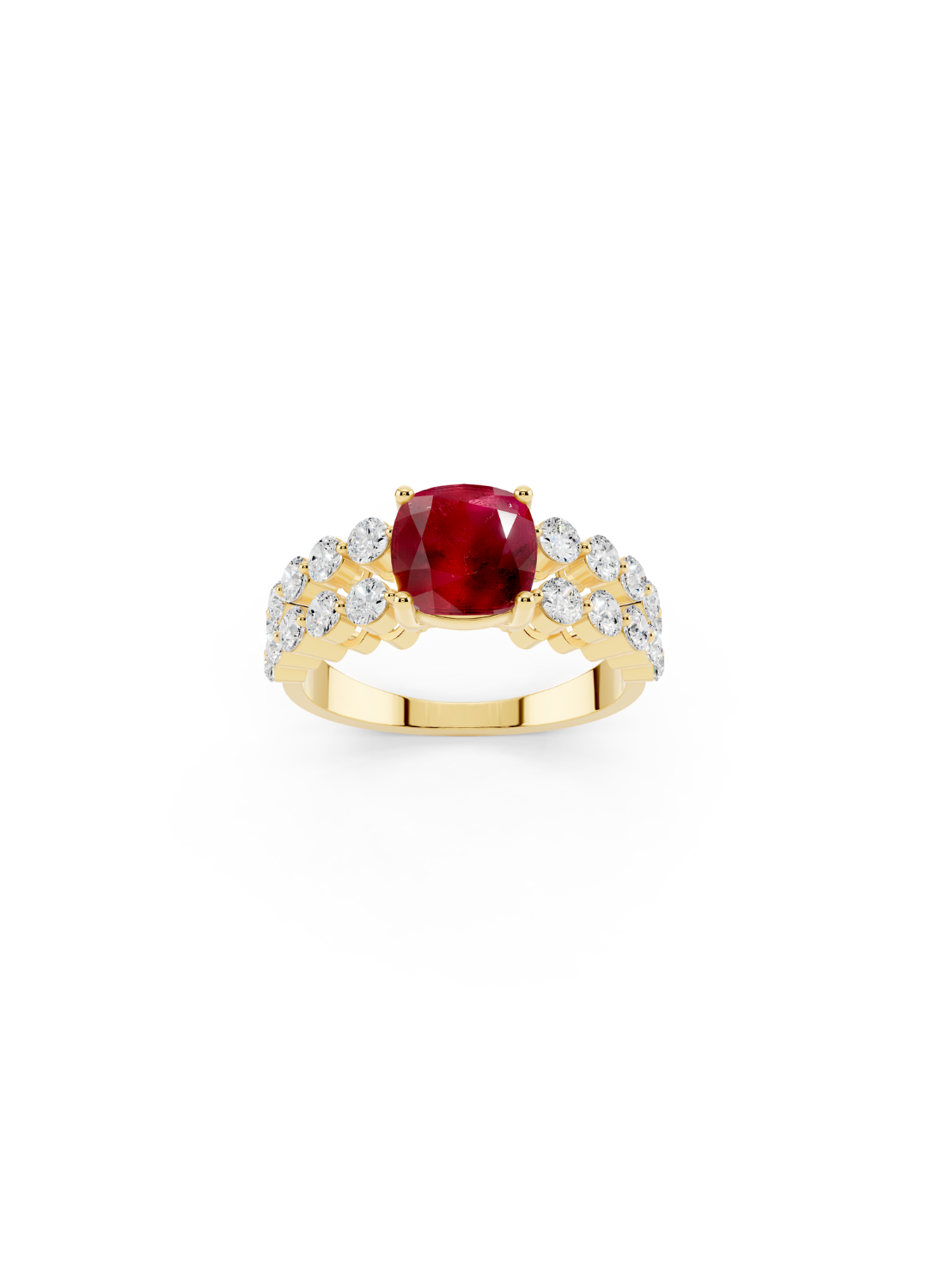 Cushion-Cut Ruby Double-Row Ring