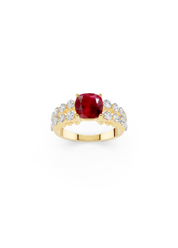 Cushion-Cut Ruby Double-Row Ring