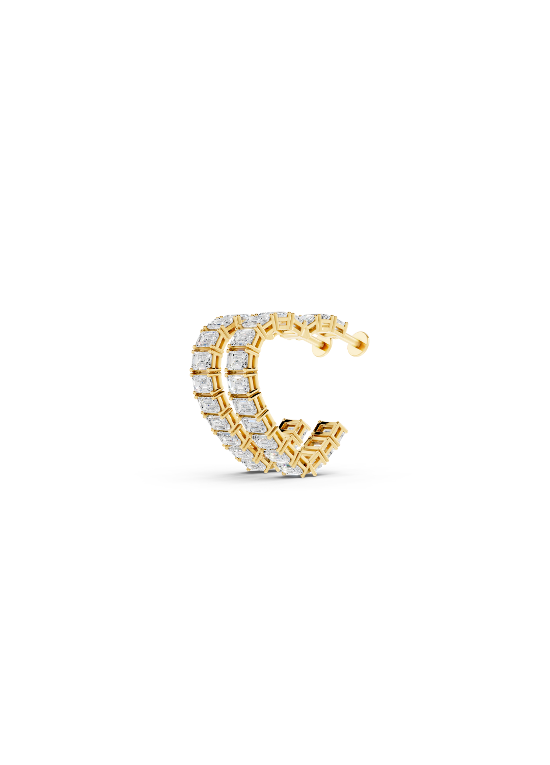 Baguette Diamond Double Heart-Shaped Hoop Earrings