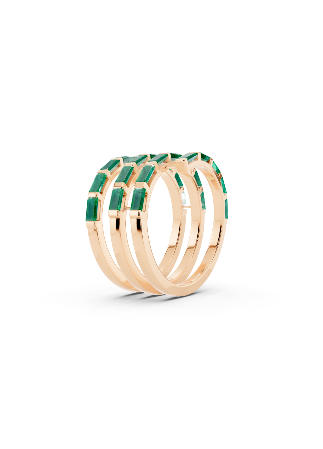 Emerald and Diamond Spiral Band Ring