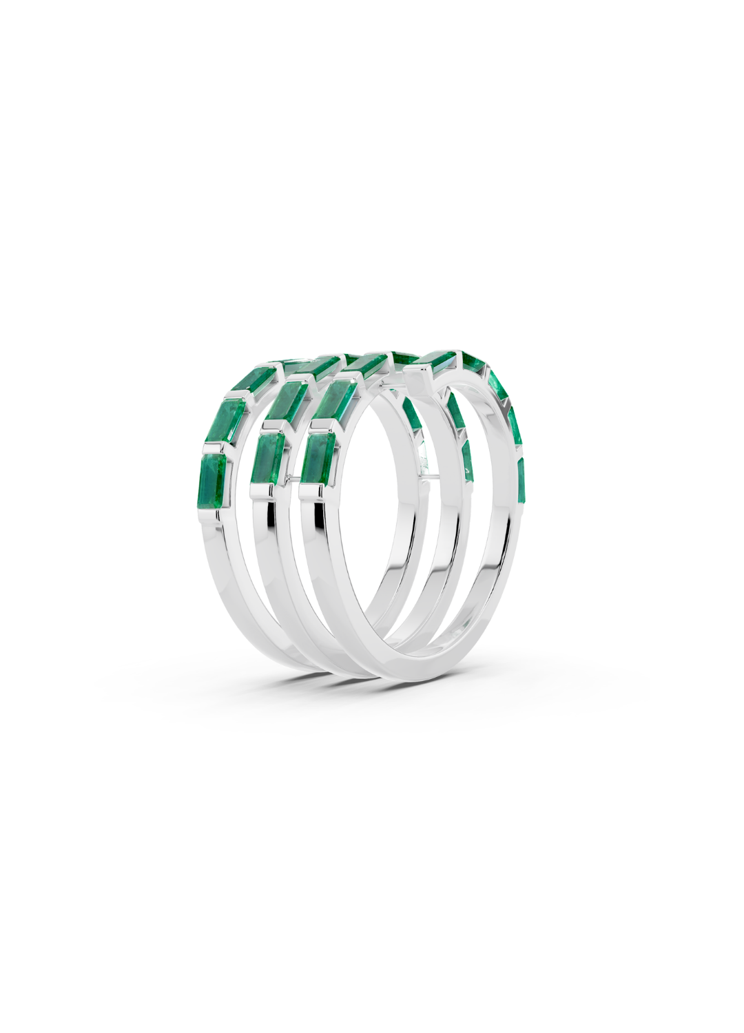 Emerald and Diamond Spiral Band Ring