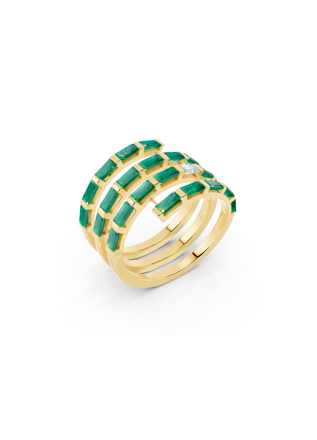 Emerald and Diamond Spiral Band Ring