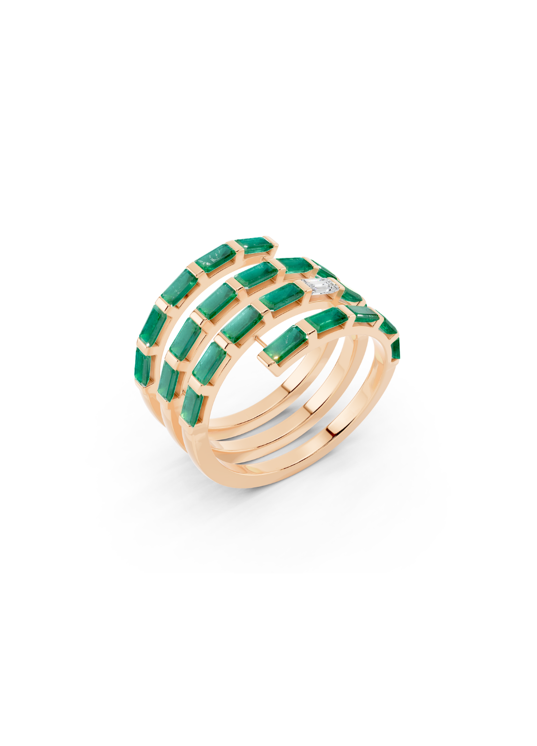 Emerald and Diamond Spiral Band Ring