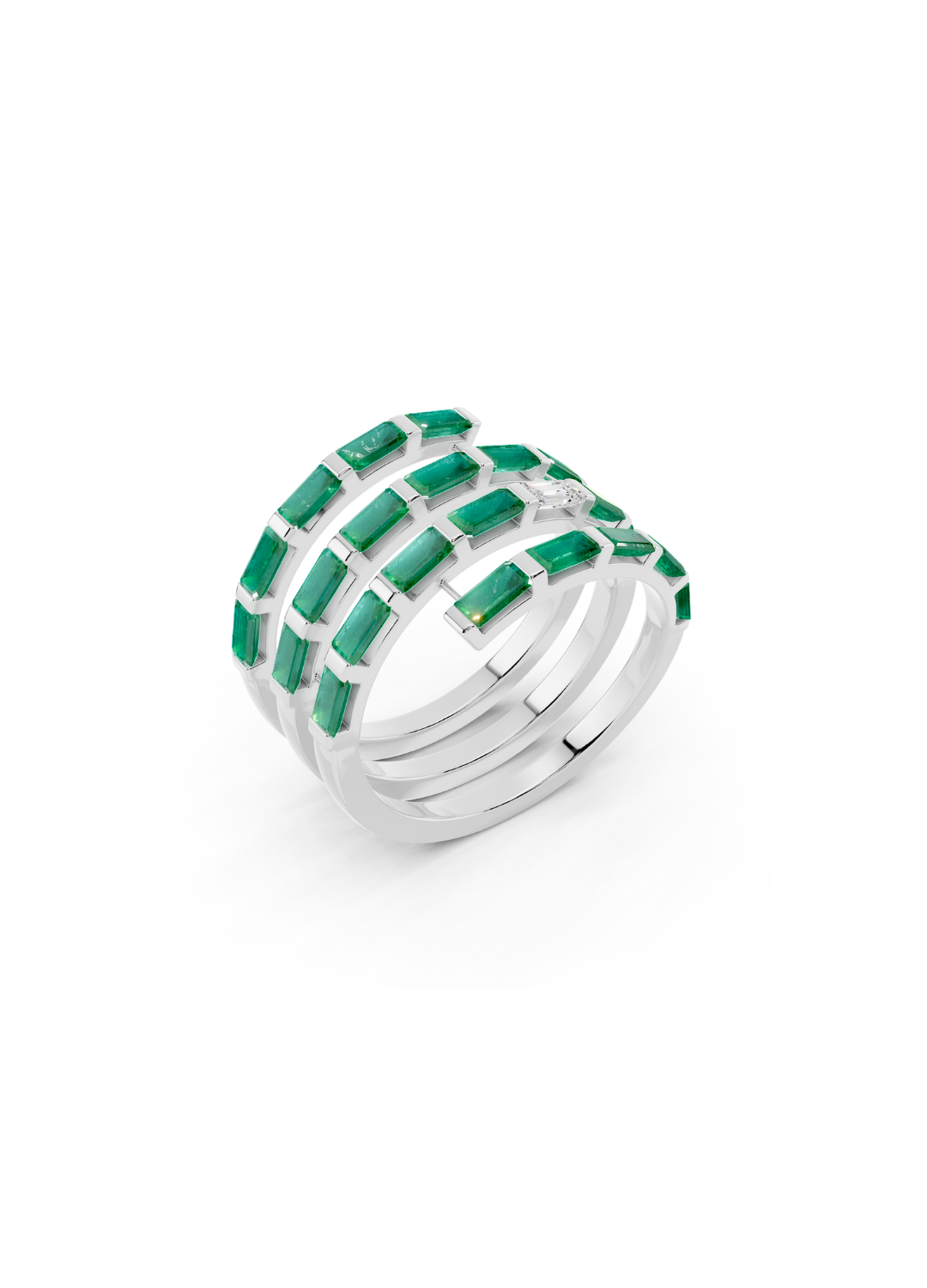 Emerald and Diamond Spiral Band Ring