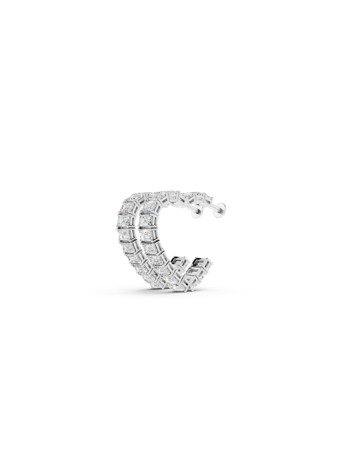 Baguette Diamond Double Heart-Shaped Hoop Earrings