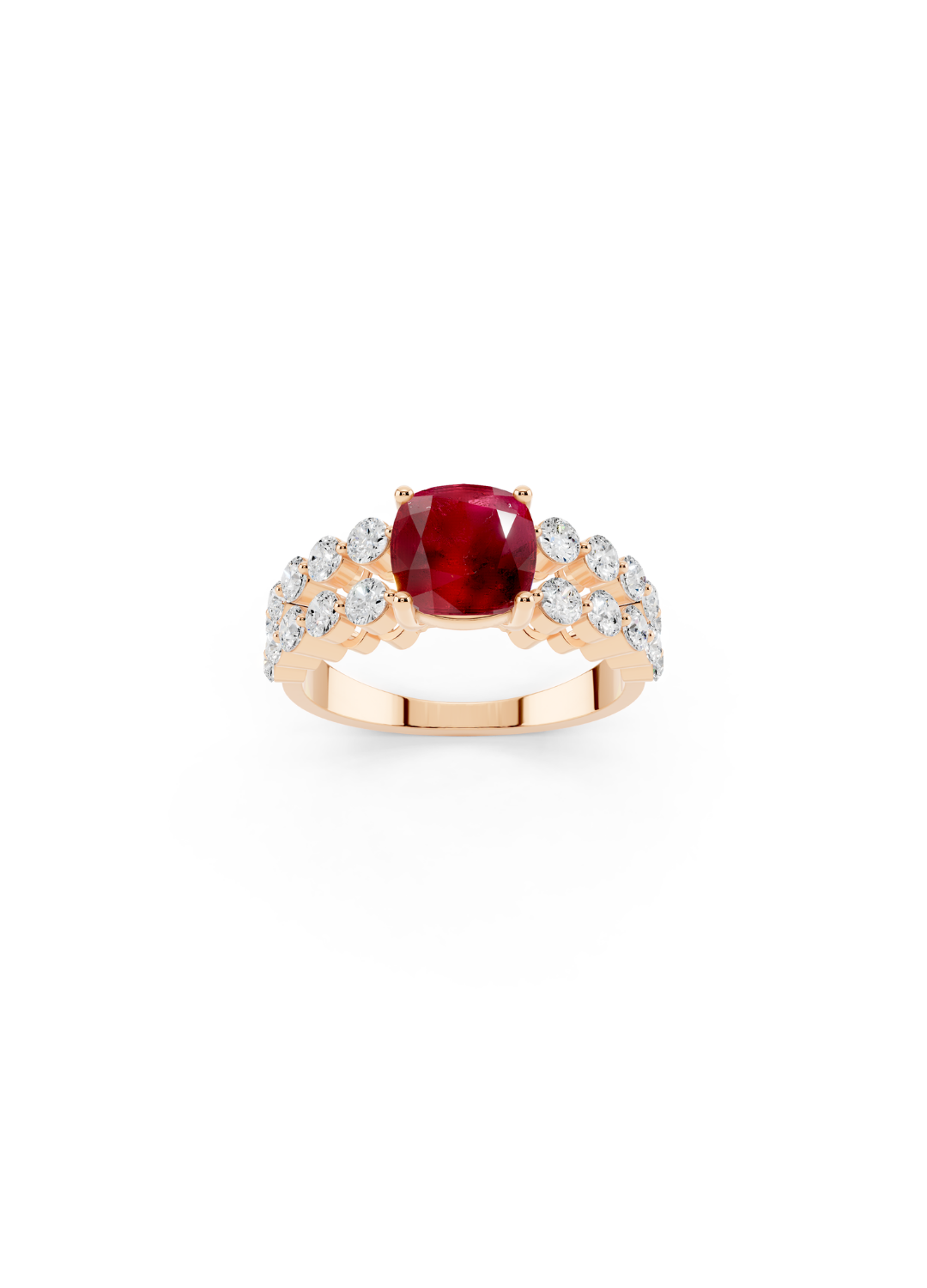 Cushion-Cut Ruby Double-Row Ring