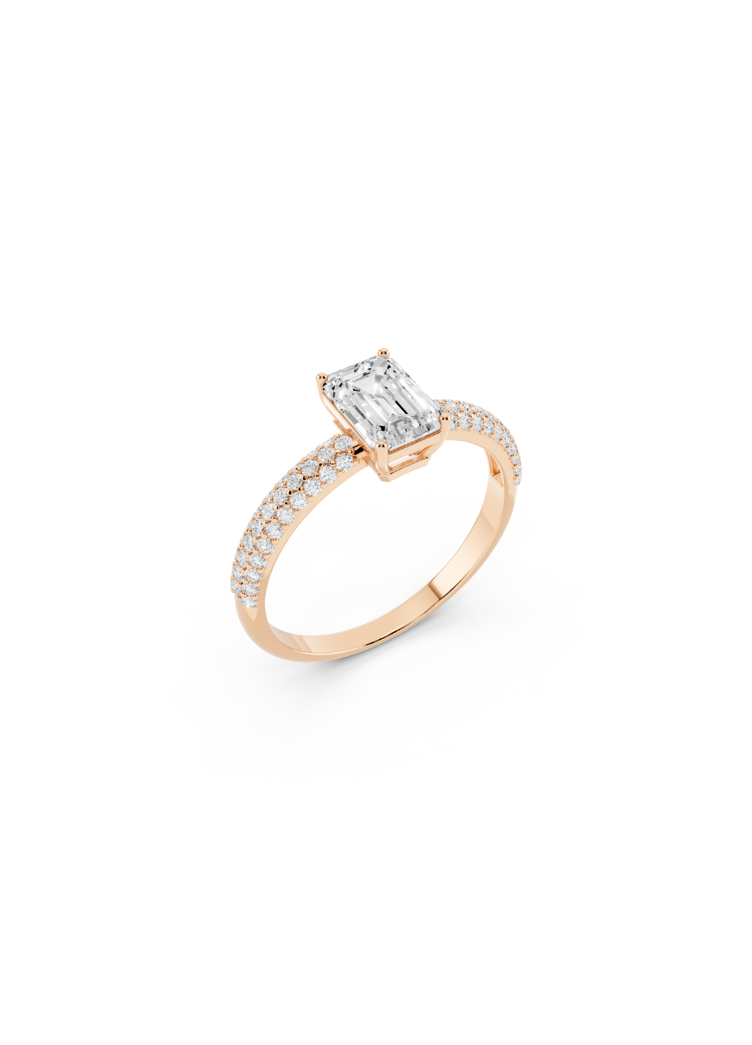 Emerald-Cut Diamond Pave Band Ring