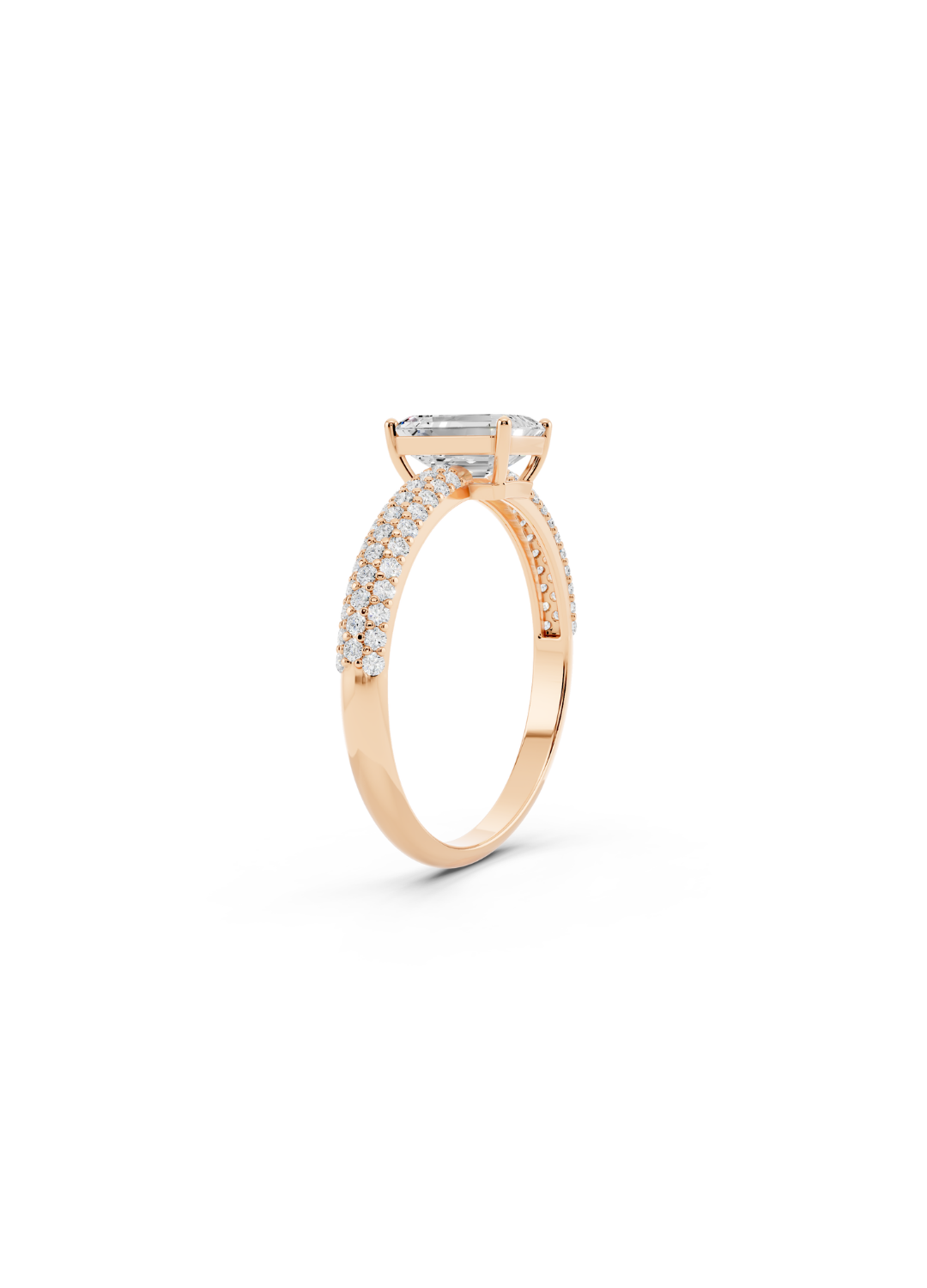 Emerald-Cut Diamond Pave Band Ring
